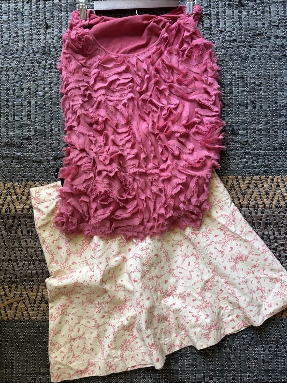 Eddie Bauer Cream A-Line Skirt with Pink Floral Print